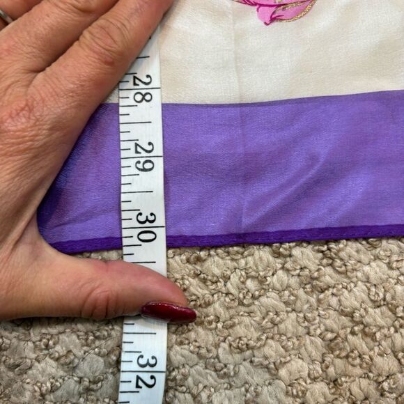 Vintage Oscar de la Renta Studio Purple and White Floral Silk Scarf Square - Picture 8 of 10